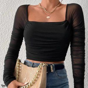 Scrunched Mesh Black Long sleeve